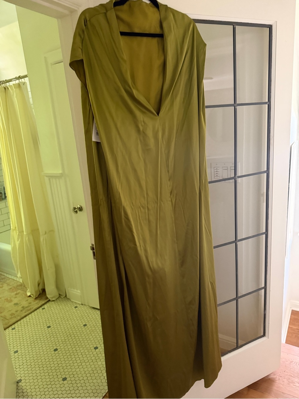Dries Van Noten Olive Satin Maxi Dress with Deep V-Back - Picture 11 of 11